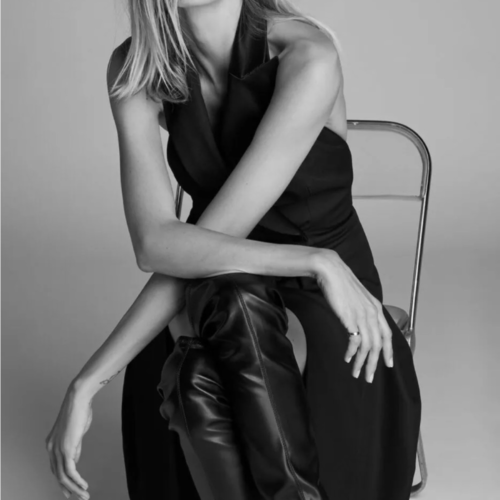 NWT Zara Black Satin Trimmed Tuxedo Style Dress, Size M